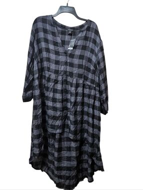 Torrid Black & Gray Buffalo Plaid High-Low Button Down Tunic Top NEW